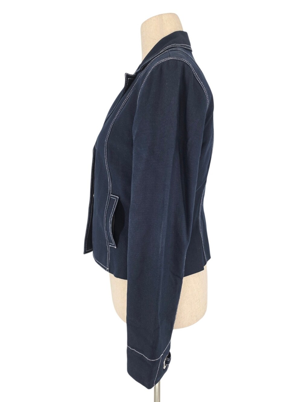 Liz Claiborne Blazer Size 10 Navy Contrast Stitch Cotton Stretch - Picture 4 of 13